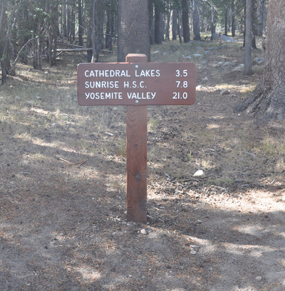 Trail sign to Cathedral lakes on Sept 8, 2012